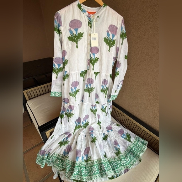 NWT Oliphant Green and Purple Mandarin Floral Maxi Dress - Picture 4 of 16